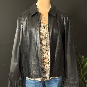 Jones New York Black Leather Jacket Classic Design